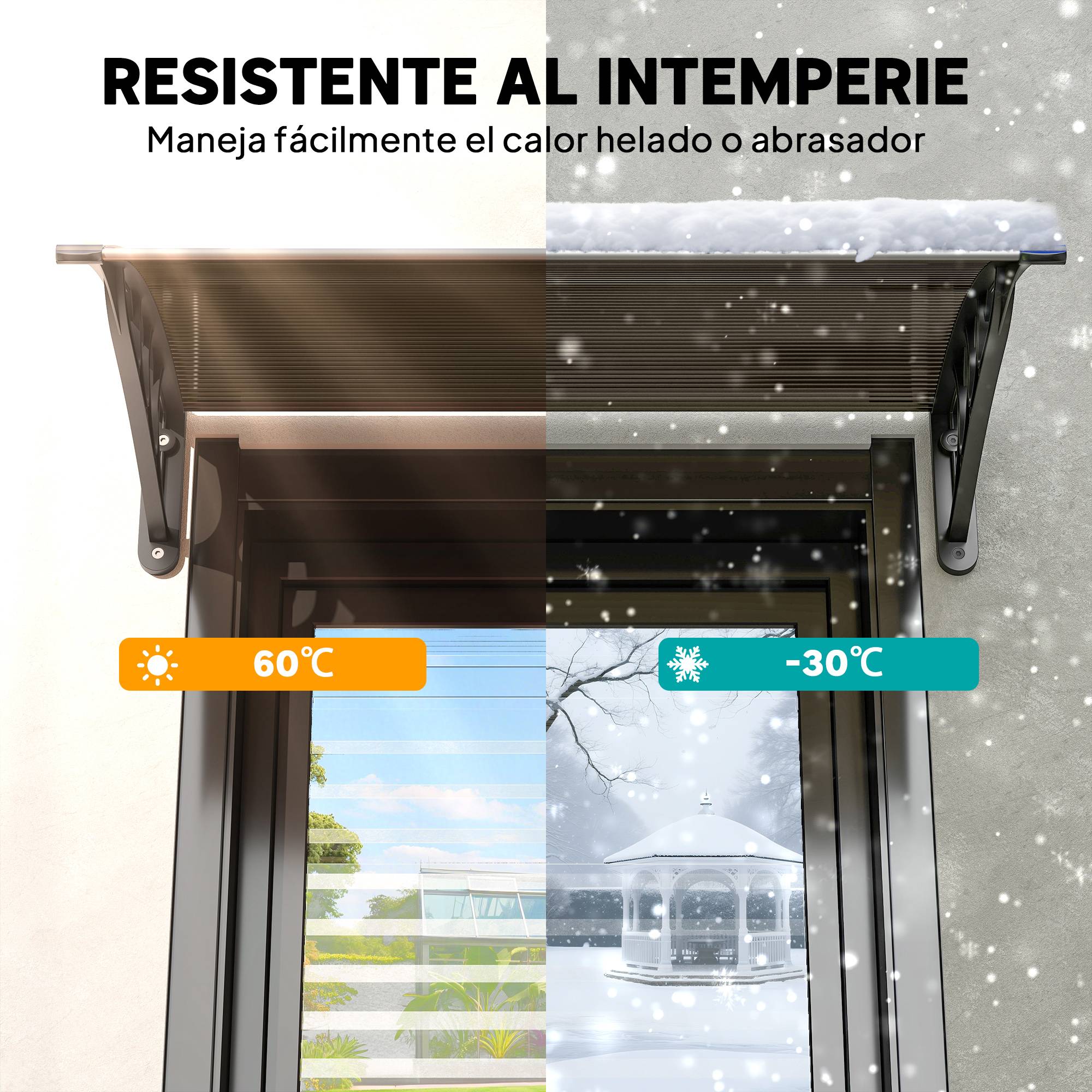 Store extérieur pour porte et fenêtre 75 x 100 cm, protection contre le soleil et la pluie, avec support en alliage d'aluminium marron - Image 8