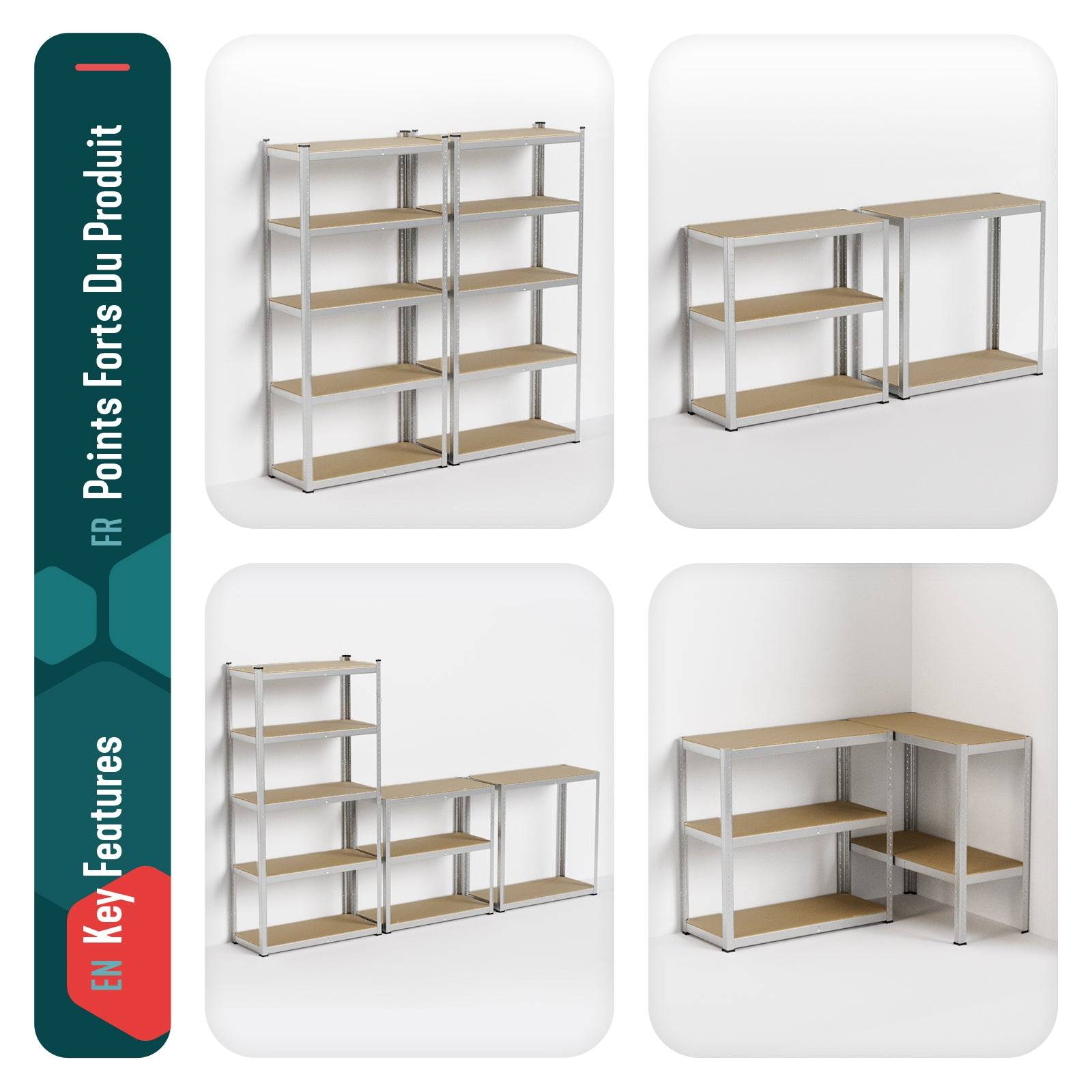 Vounot - Etagères métalliques charge lourde 875kg - 90x40x180cm - 5 tablettes réglables - rayonnage robuste VOUNOT® - Image 6