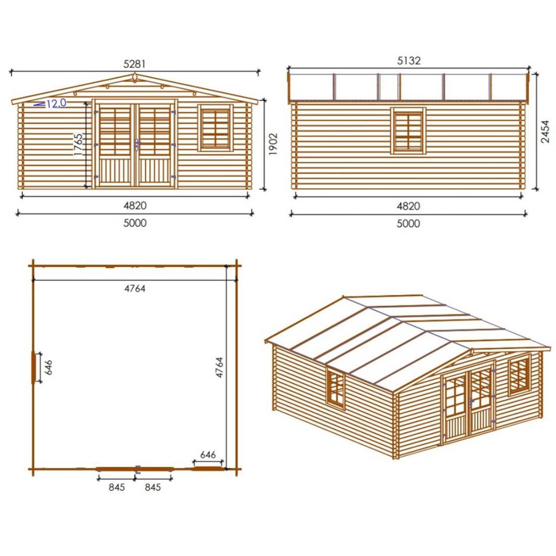 Altanka - Abri de jardin en bois - 25m2 - 5x5m - Ep. 28mm - Couleur: naturel - DOM591 - ALTANKA - Image 4