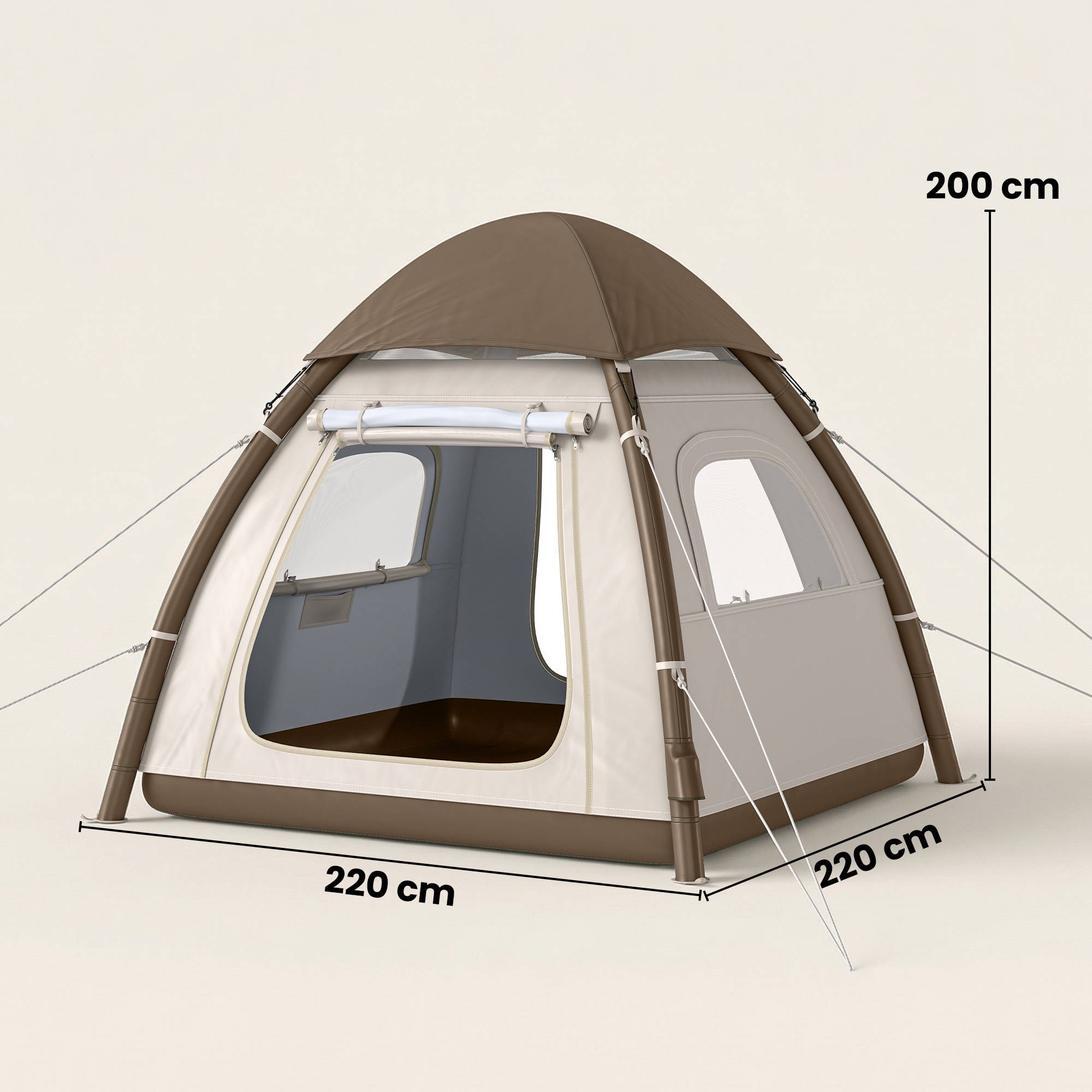 Tente gonflable moustiquaire, vestibule, pompe 3-4 personnes, UPF 30+, sac, montage rapide étanche - Image 5