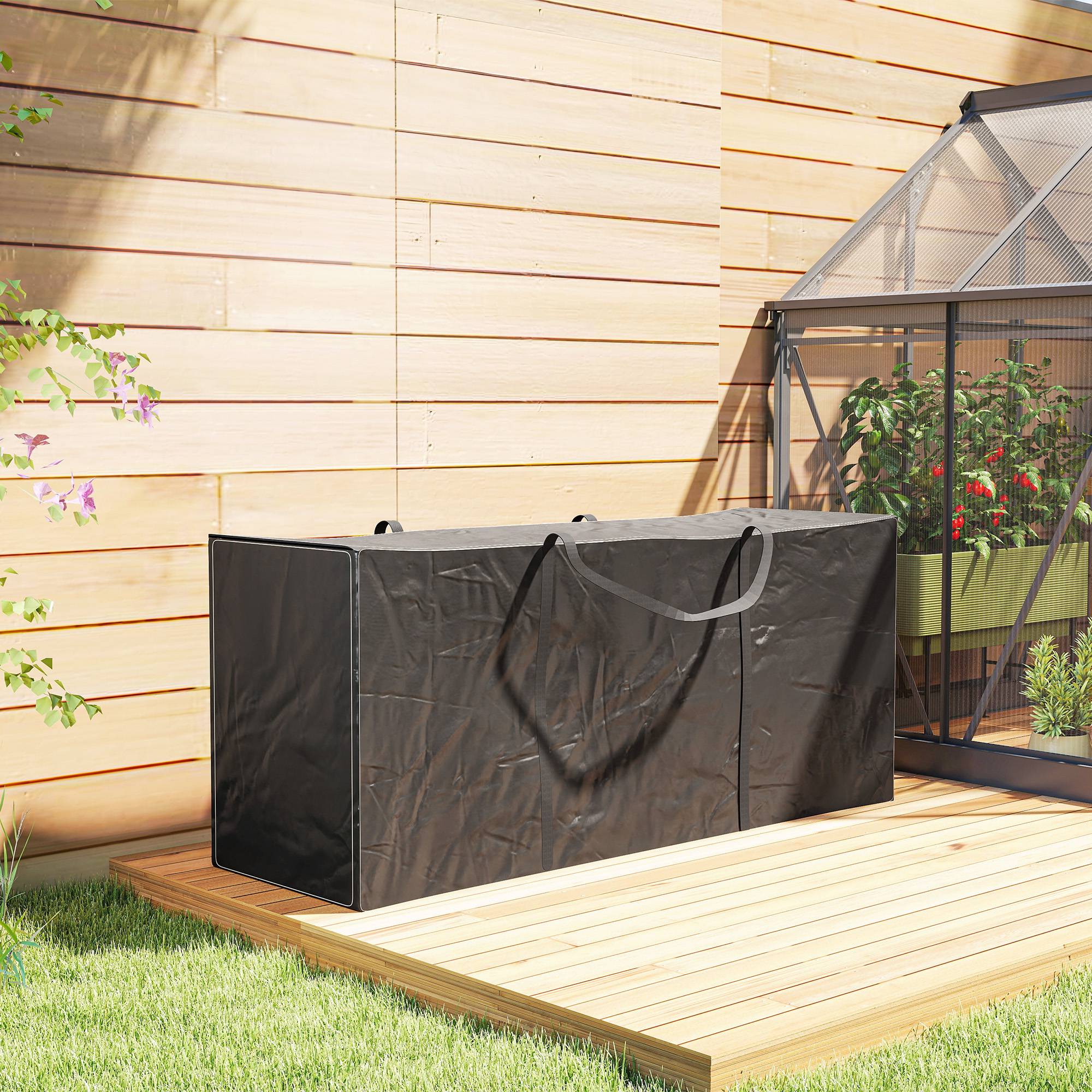 Outsunny - Sac de rangement pour coussin de jardin tissu Oxford 600D - anti-UV avec poignées imperméable - 175 x 55 x 75 cm, noir - Outsunny - Image 2