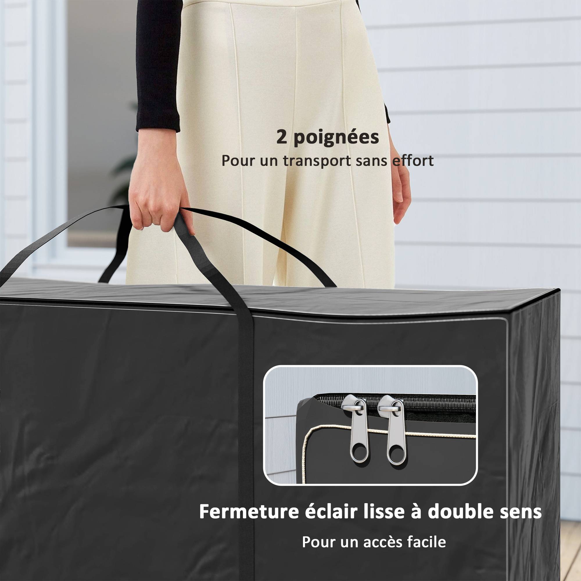 Outsunny - Sac de rangement pour coussin de jardin tissu Oxford 600D - anti-UV avec poignées imperméable - 175 x 55 x 75 cm, noir - Outsunny - Image 8