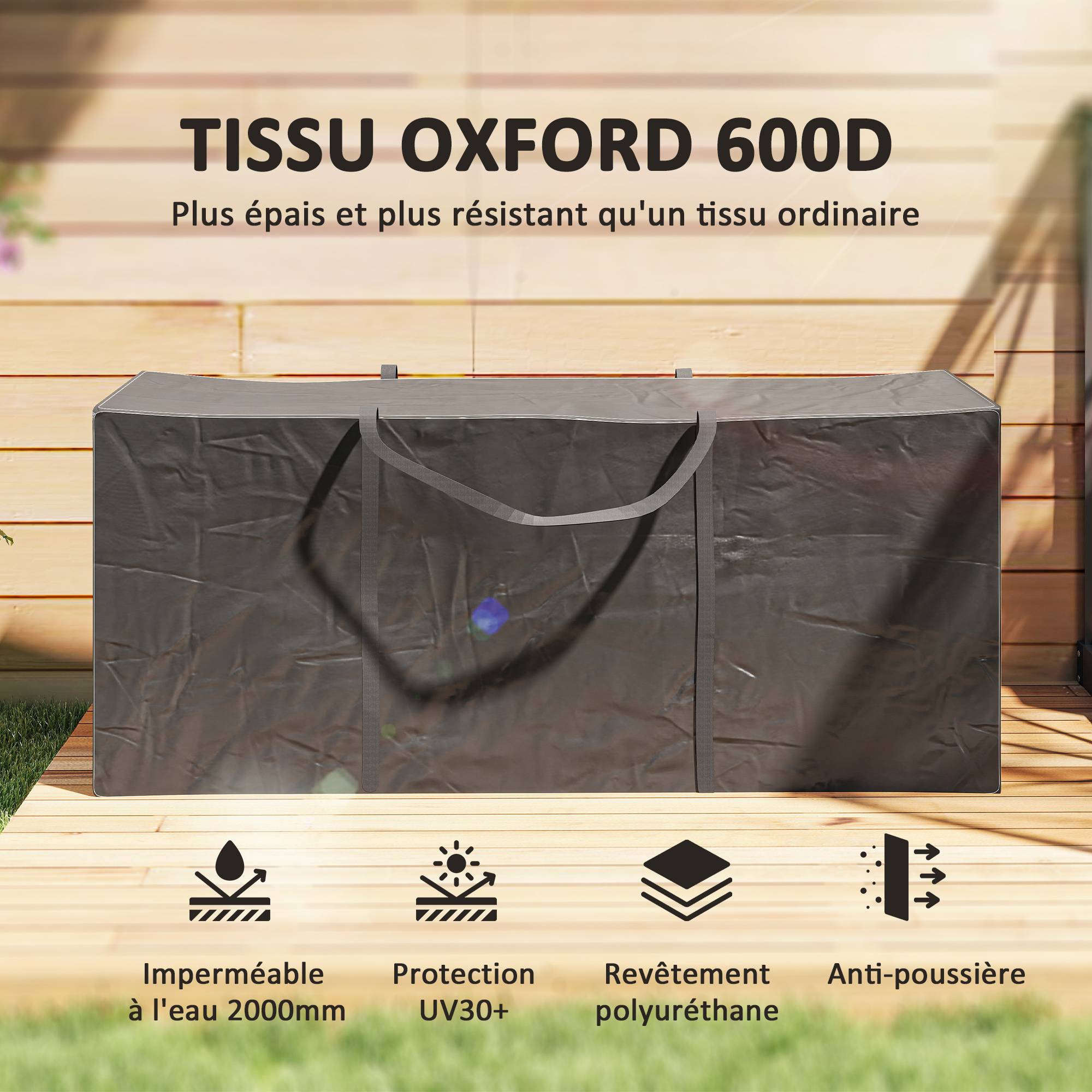 Outsunny - Sac de rangement pour coussin de jardin tissu Oxford 600D - anti-UV avec poignées imperméable - 175 x 55 x 75 cm, noir - Outsunny - Image 5