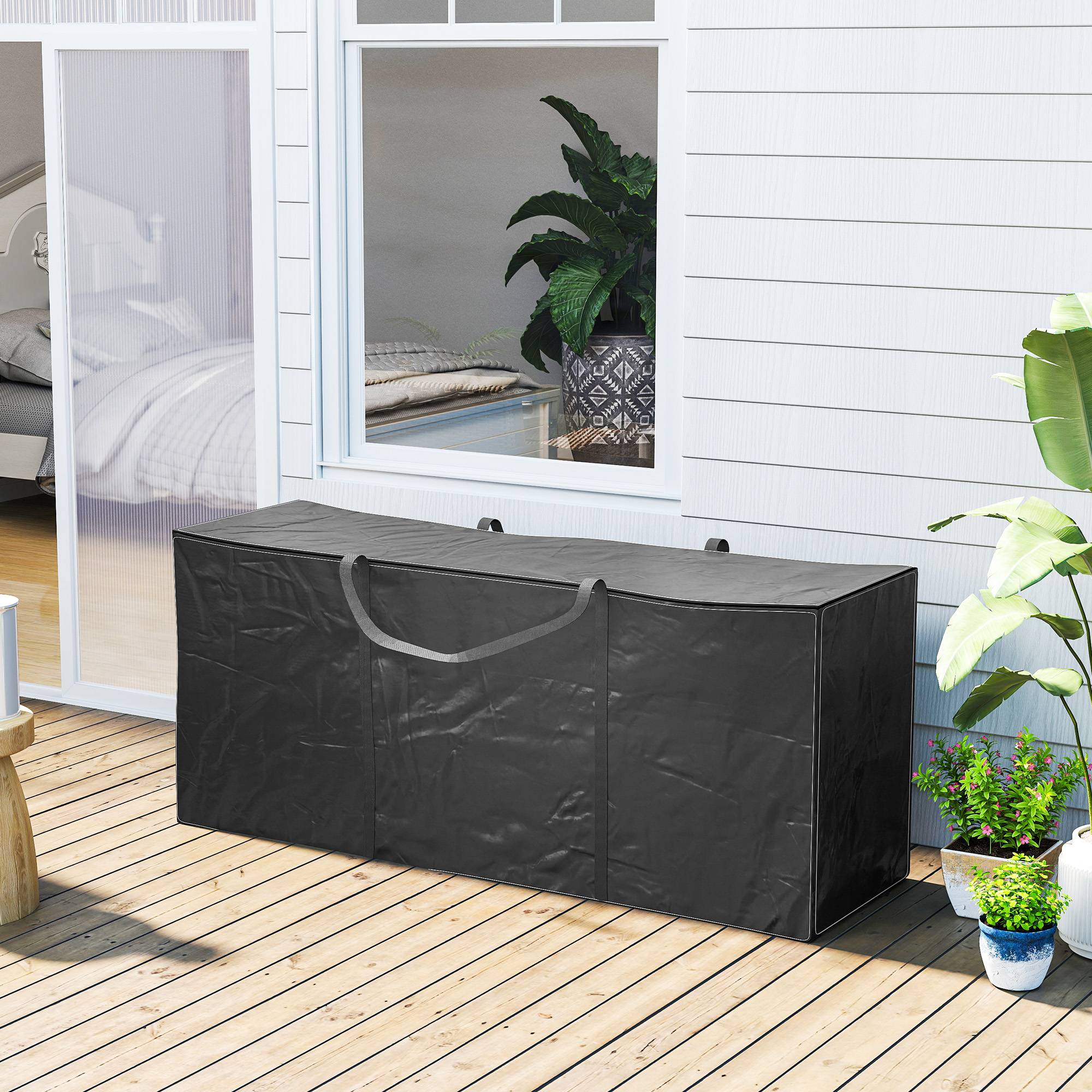 Outsunny - Sac de rangement pour coussin de jardin tissu Oxford 600D - anti-UV avec poignées imperméable - 175 x 55 x 75 cm, noir - Outsunny - Image 4