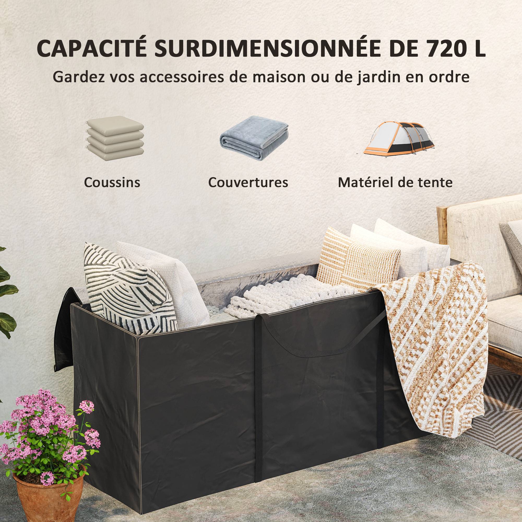 Outsunny - Sac de rangement pour coussin de jardin tissu Oxford 600D - anti-UV avec poignées imperméable - 175 x 55 x 75 cm, noir - Outsunny - Image 6