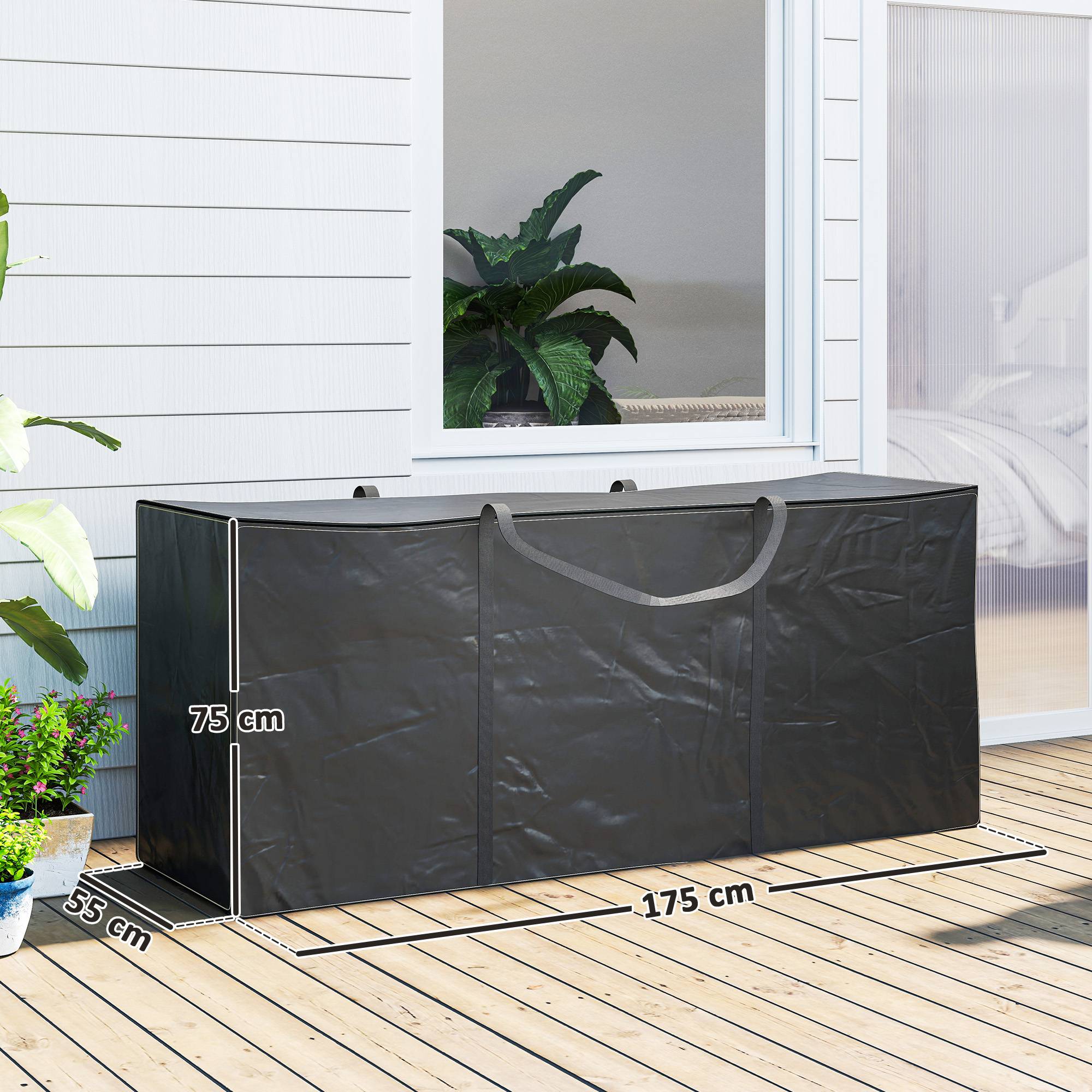 Outsunny - Sac de rangement pour coussin de jardin tissu Oxford 600D - anti-UV avec poignées imperméable - 175 x 55 x 75 cm, noir - Outsunny - Image 3