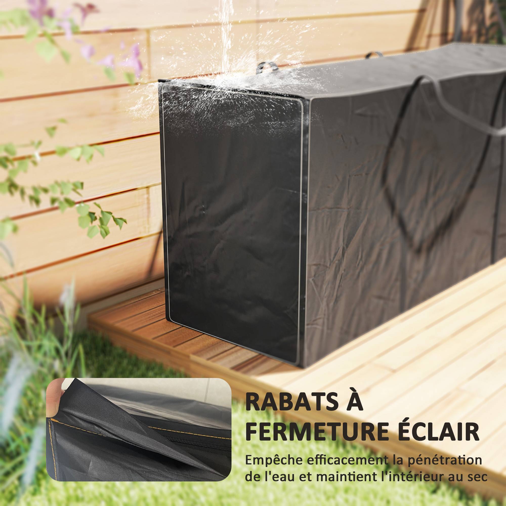 Outsunny - Sac de rangement pour coussin de jardin tissu Oxford 600D - anti-UV avec poignées imperméable - 175 x 55 x 75 cm, noir - Outsunny - Image 7