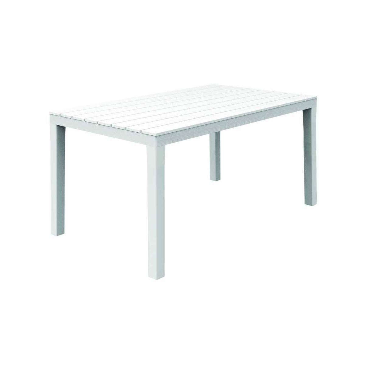 Table blanche 138x80xH72cm rectangle Résine Effet lattes Bois - Image 2