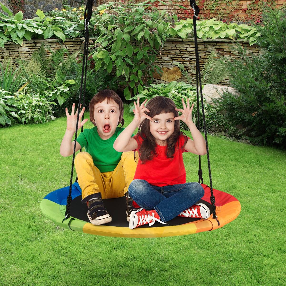 Balançoire Circulaire pour Intérieur et Extérieur avec Sangle de Supension Charge Maximale de 150 KG Multicolore - Image 2
