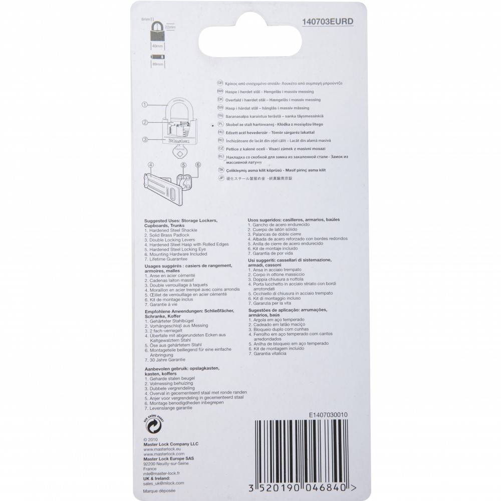 Master Lock - Pack moraillon de porte + cadenas à clé MASTERLOCK - 140703EURD - Image 7