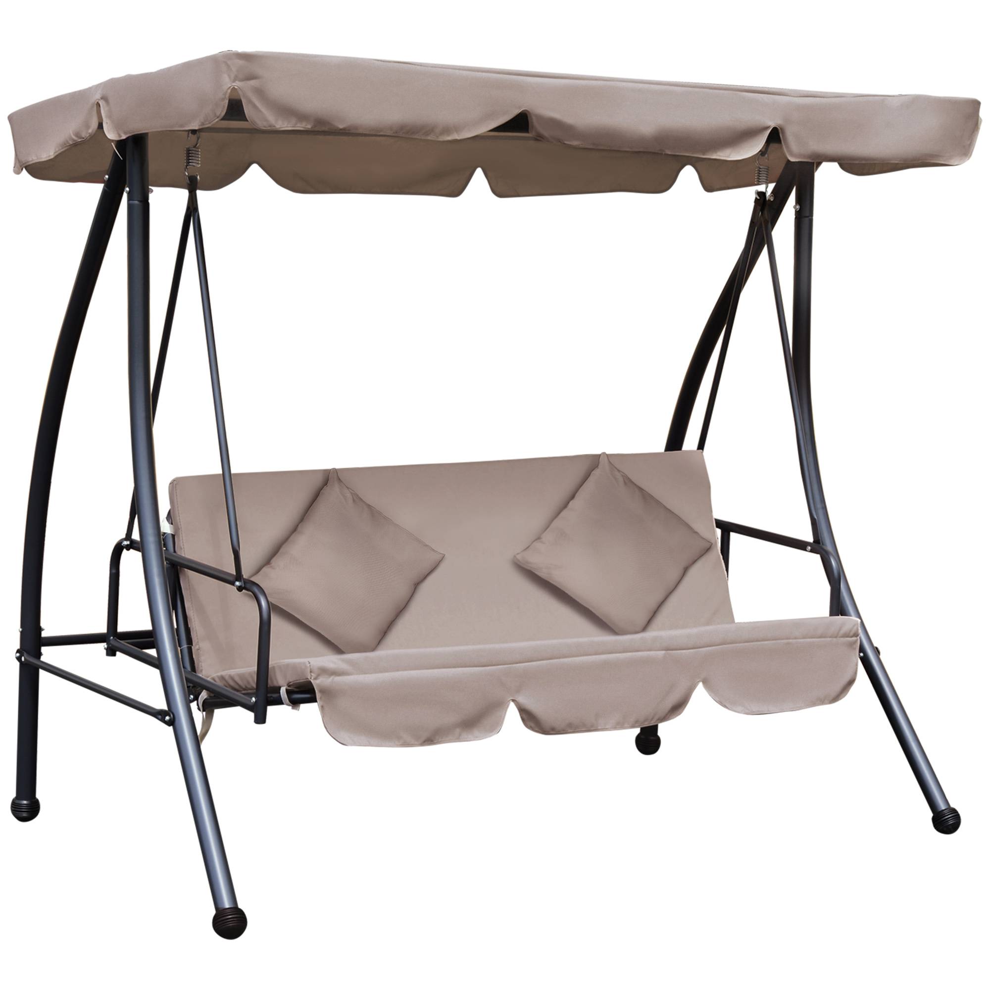 Outsunny - Balancelle de jardin convertible 3 places grand confort inclinaison toit réglable matelas fourni métal polyester noir et beige - Outsunny - Image 1