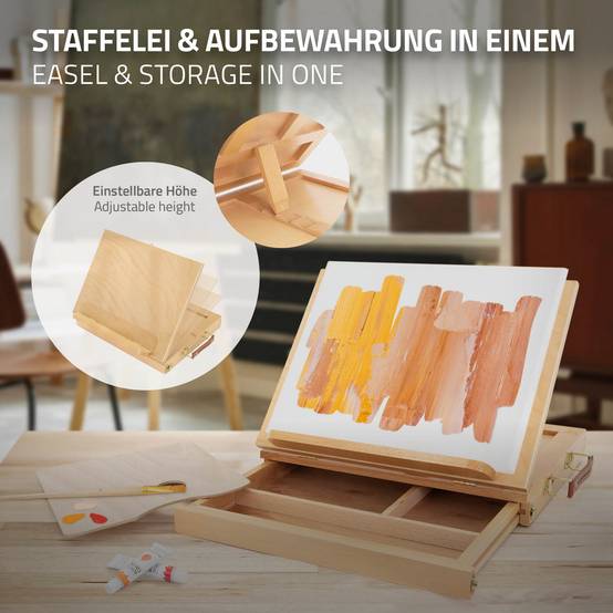 Chevalet de Table en Bois avec Tiroir et Palette, 33,5 x 26 cm, Compartiment de Rangement - Image 5