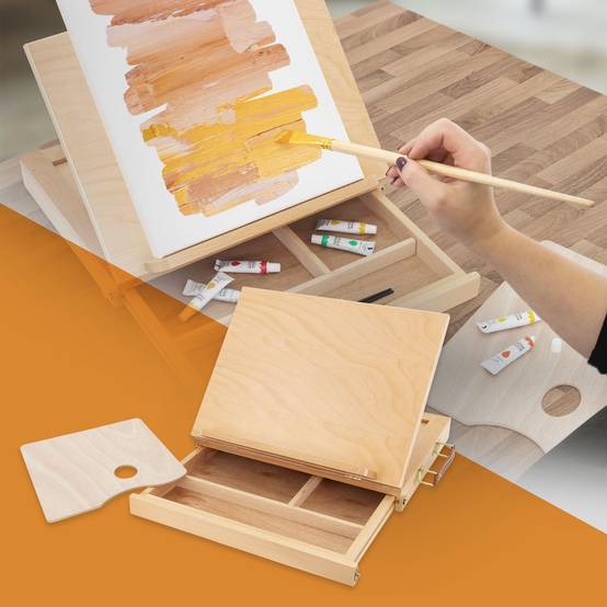 Chevalet de Table en Bois avec Tiroir et Palette, 33,5 x 26 cm, Compartiment de Rangement - Image 2