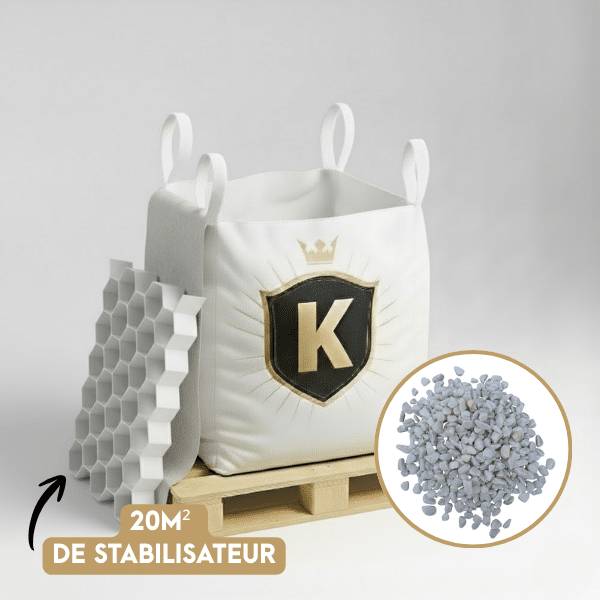Kit Galets blanc + dalles stabilisatrices = 1 Big Bag galet blanc roulé 8/12  1,5T [environ 20m2]  + 20m2 dalles stabilisatrices blanches - Image 1