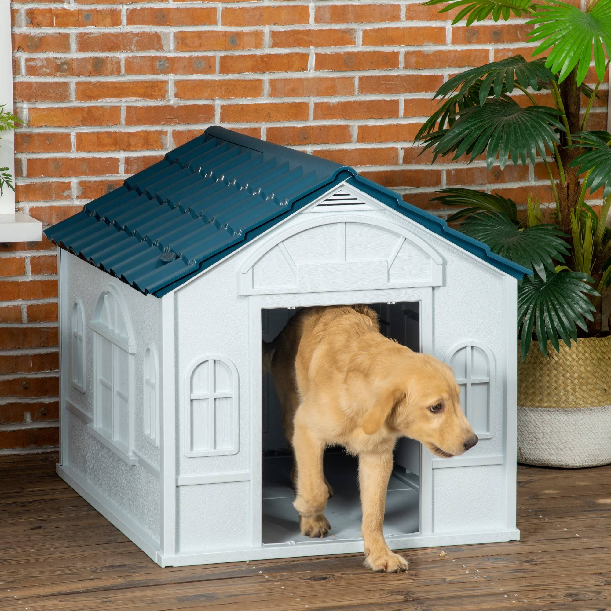 ComfortXL - Niche chien extérieur PP bleu 84,2 x 98,2 x 82 cm pour chiens moyens et grands toit incliné - ComfortXL Outdoor Living - Image 2
