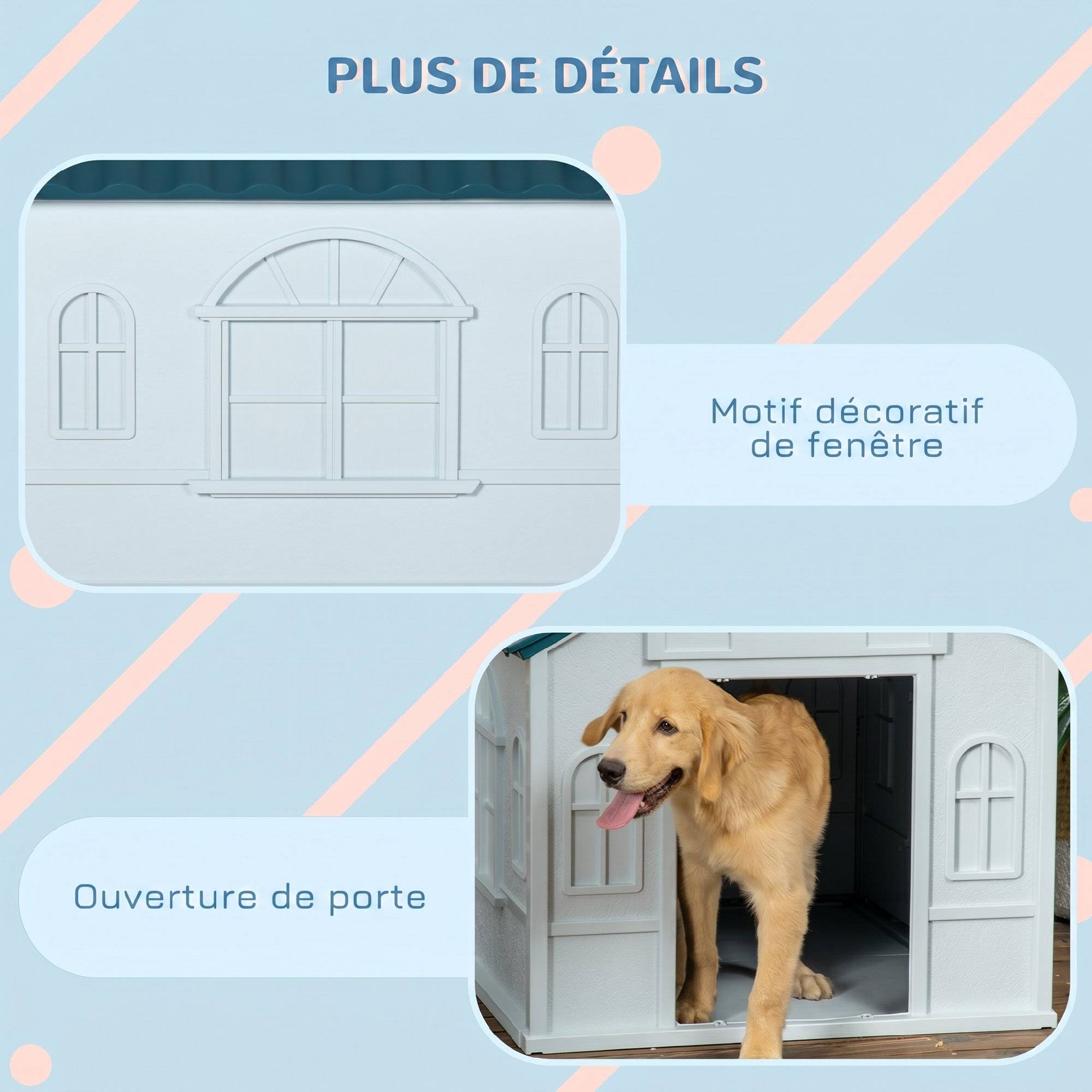 ComfortXL - Niche chien extérieur PP bleu 84,2 x 98,2 x 82 cm pour chiens moyens et grands toit incliné - ComfortXL Outdoor Living - Image 7