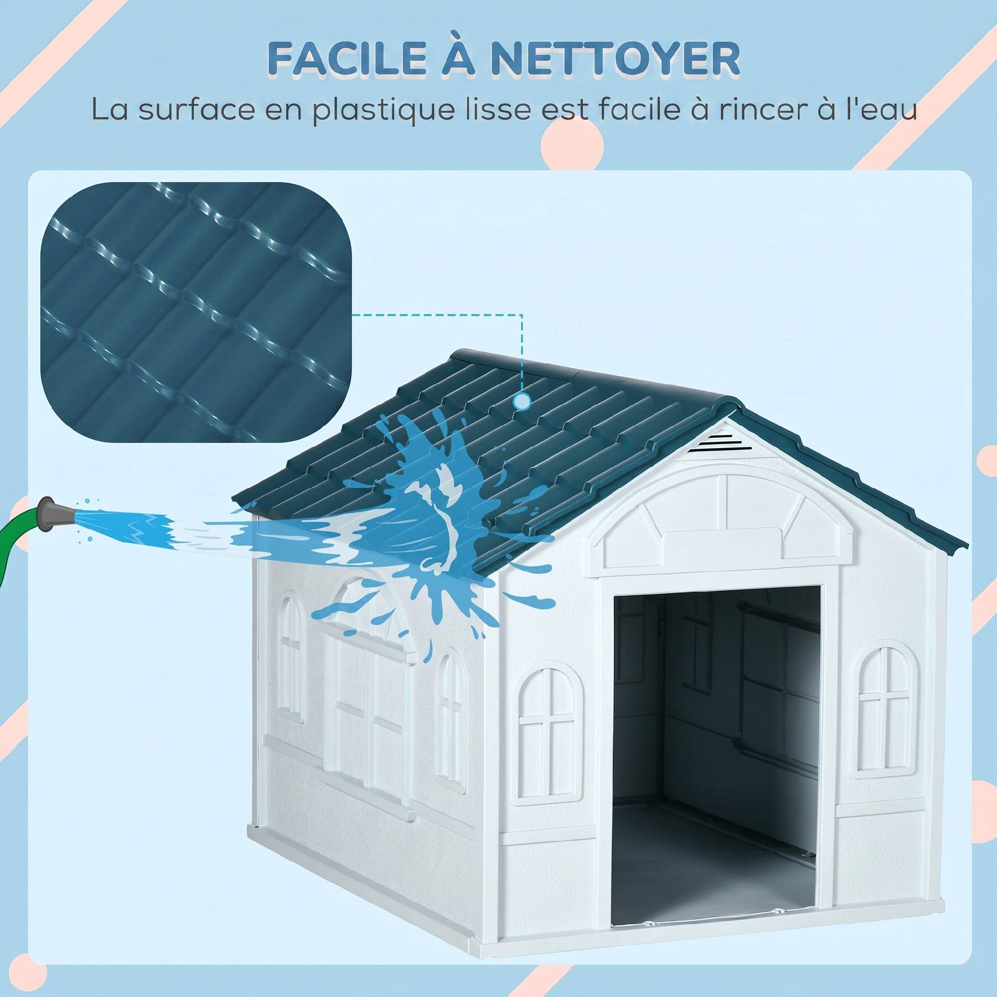 ComfortXL - Niche chien extérieur PP bleu 84,2 x 98,2 x 82 cm pour chiens moyens et grands toit incliné - ComfortXL Outdoor Living - Image 6