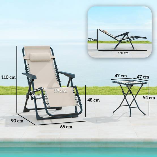 Ensemble jardin 3 pièces beige avec 2 chaises longues table basse et coussins détente extérieur terrasse - Image 5