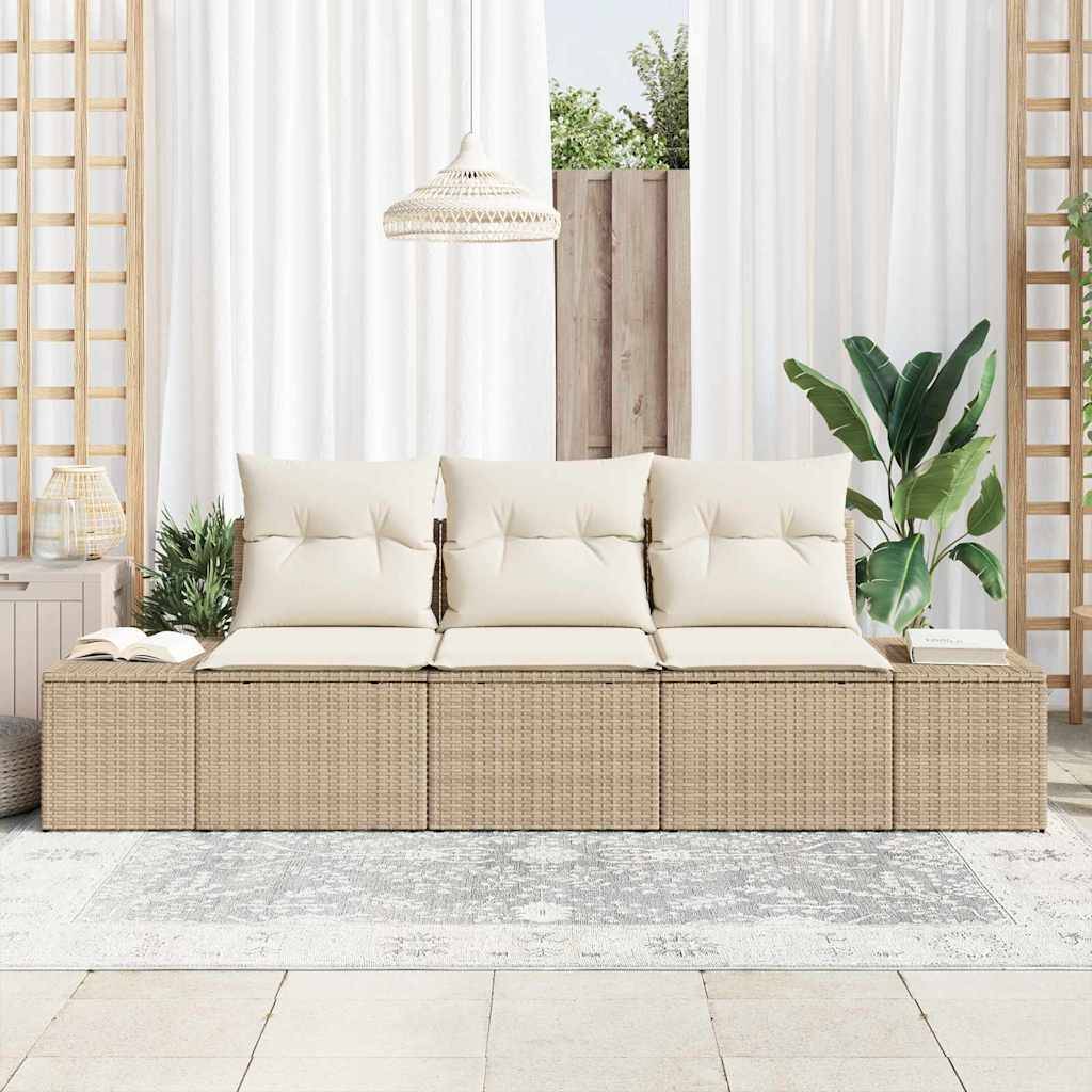 Canapé Modulable 3 pcs Polyrotin Beige et Bois Acacia Idéal pour Patios et Petites Terrasses – ComfortXL Outdoor Living - Image 3