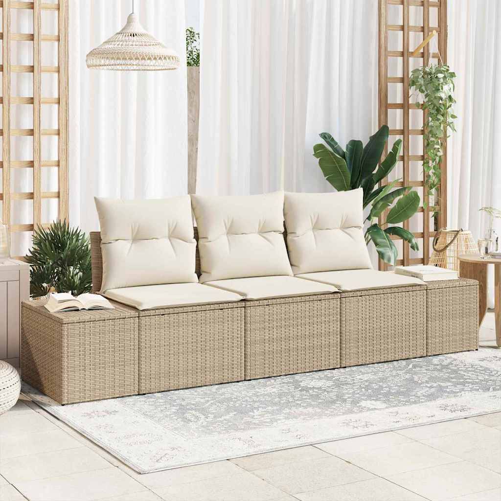 Canapé Modulable 3 pcs Polyrotin Beige et Bois Acacia Idéal pour Patios et Petites Terrasses – ComfortXL Outdoor Living - Image 1
