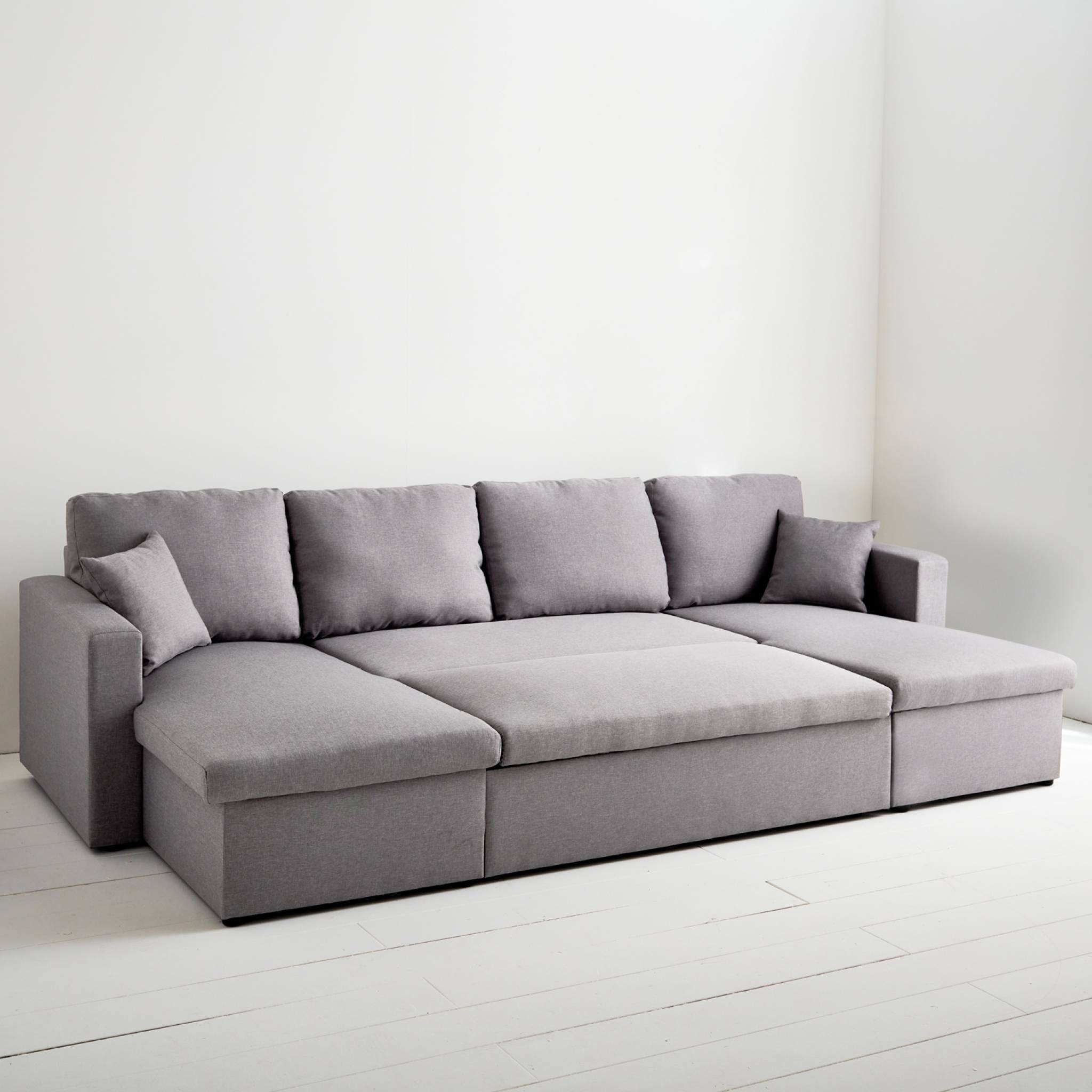 Canapé panoramique convertible en tissu gris clair. 4 places. coffre rangement. lit modulable | sweeek - Image 3
