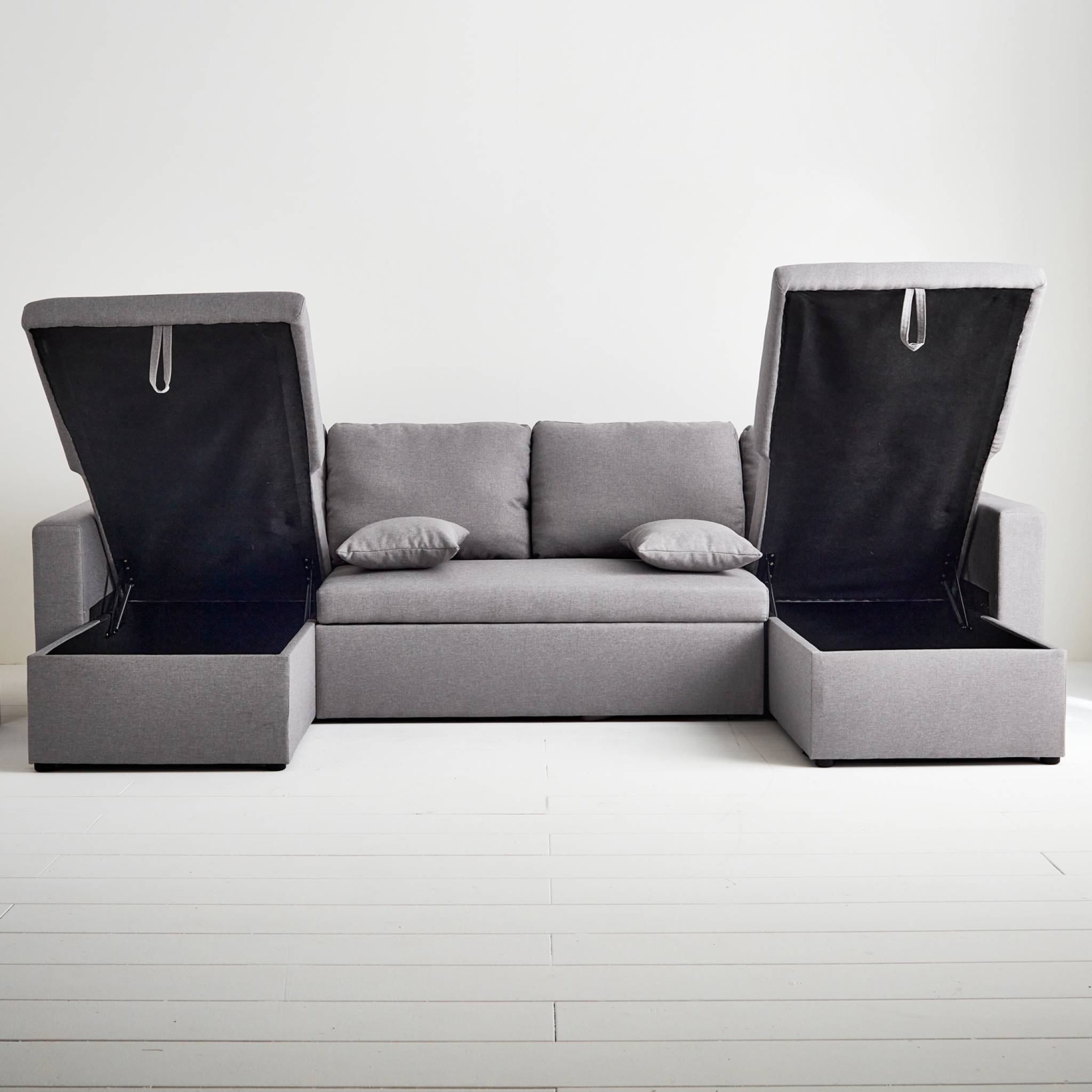 Canapé panoramique convertible en tissu gris clair. 4 places. coffre rangement. lit modulable | sweeek - Image 6