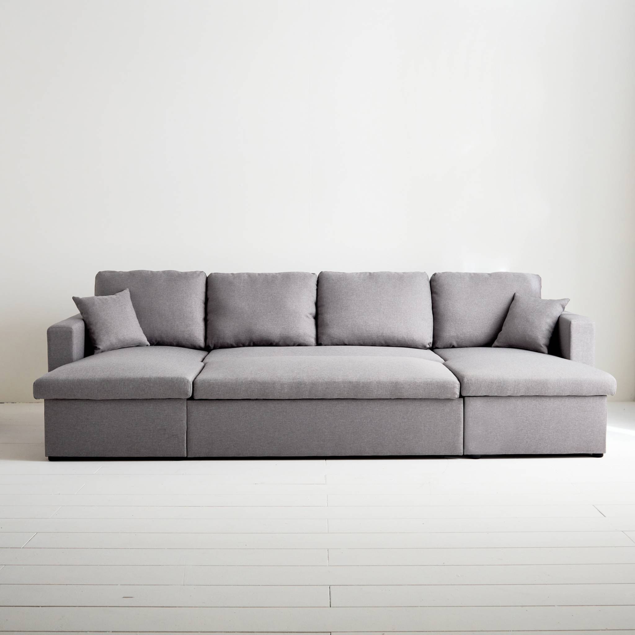 Canapé panoramique convertible en tissu gris clair. 4 places. coffre rangement. lit modulable | sweeek - Image 5