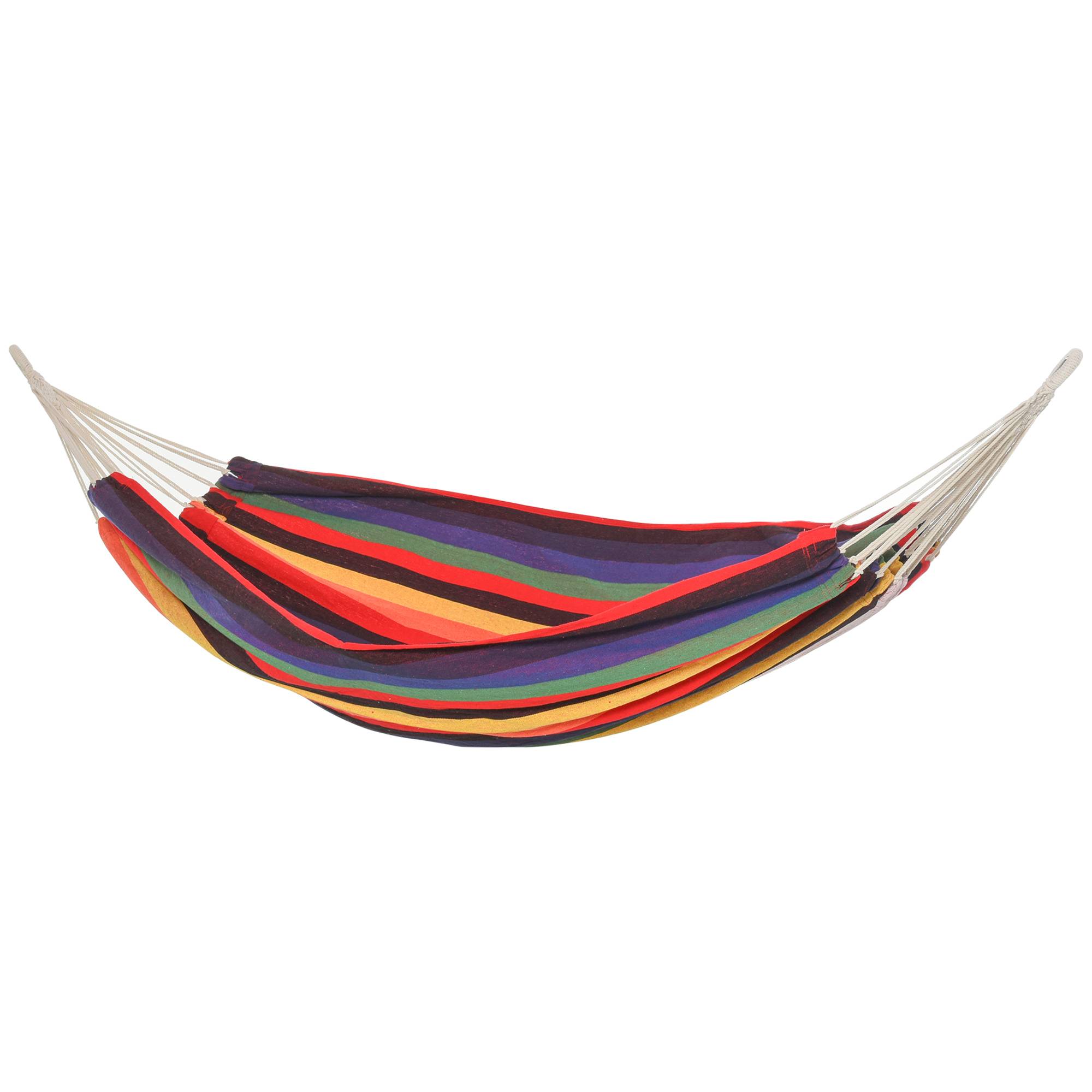 Hamac suspendu Coton Polyester Jardin Plage Cordage tressé 290x150cm Multicolore - ComfortXL Outdoor Living - Image 2