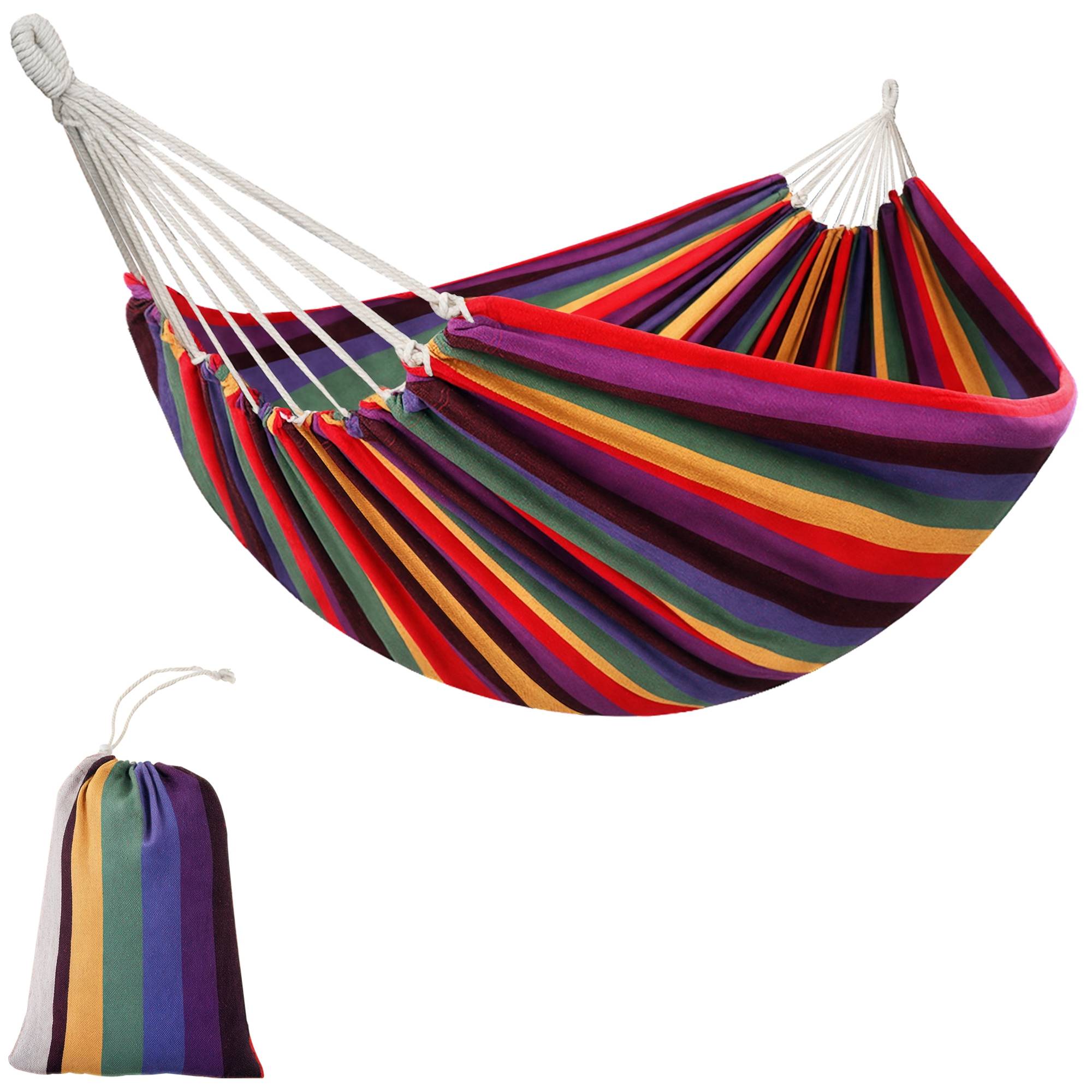 Hamac suspendu Coton Polyester Jardin Plage Cordage tressé 290x150cm Multicolore - ComfortXL Outdoor Living - Image 1
