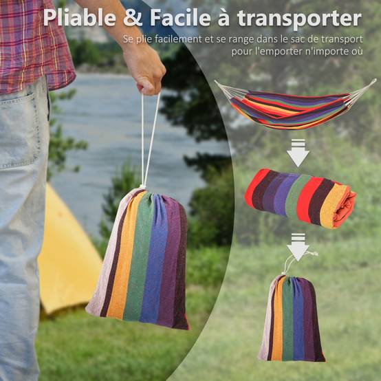 Hamac suspendu Coton Polyester Jardin Plage Cordage tressé 290x150cm Multicolore - ComfortXL Outdoor Living - Image 8