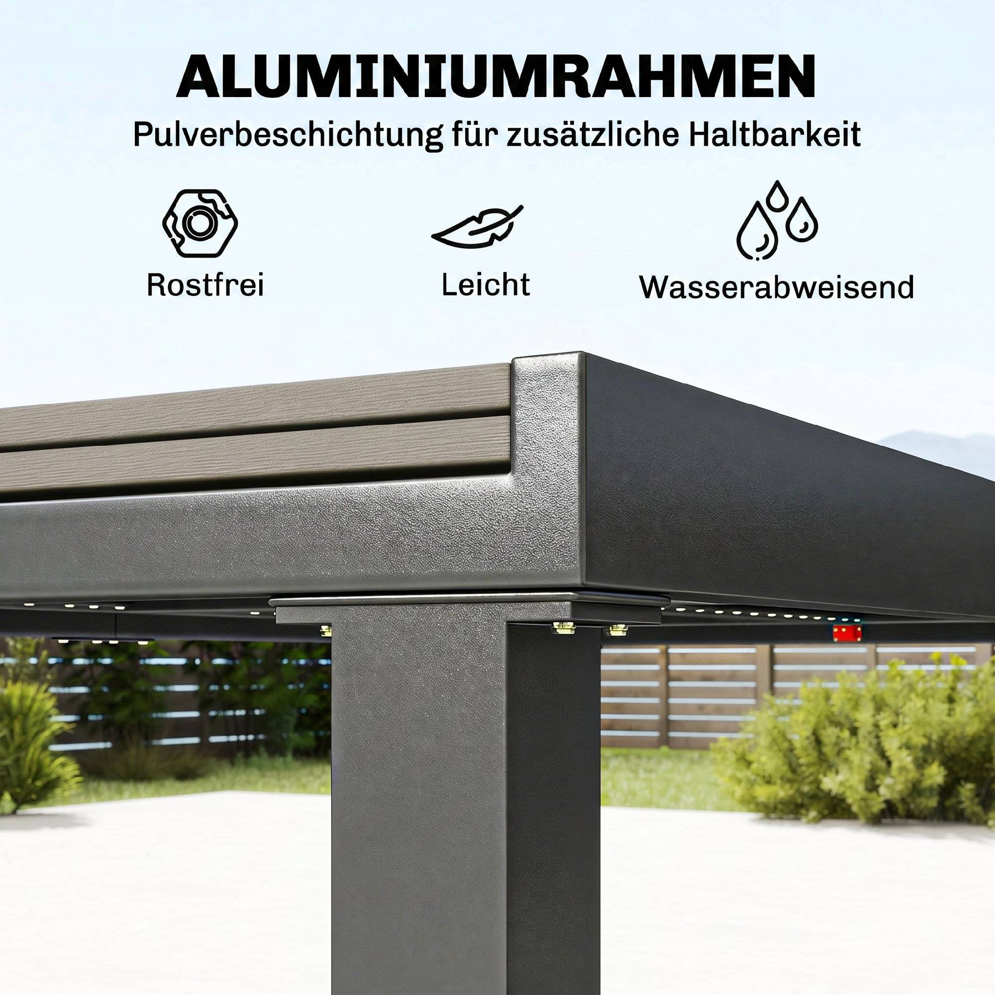 ComfortXL - Salon de jardin 7 pièces aluminium gris table extensible 150-225 cm 6 chaises empilables effet bois terrasse - Image 5
