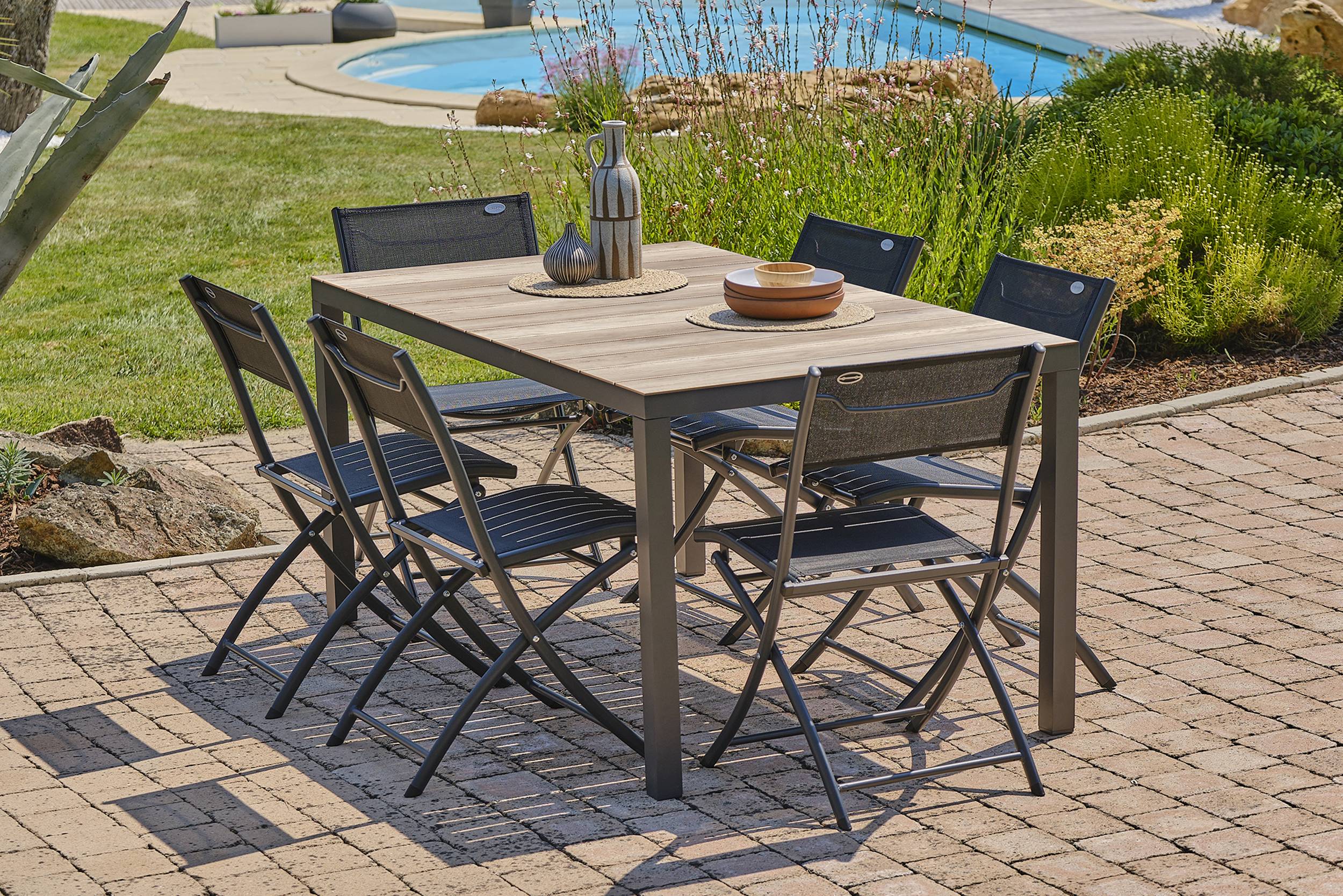 Dcb Garden - Ensemble repas de jardin 6 places en aluminium - Gris anthracite - BOSTON - Image 1
