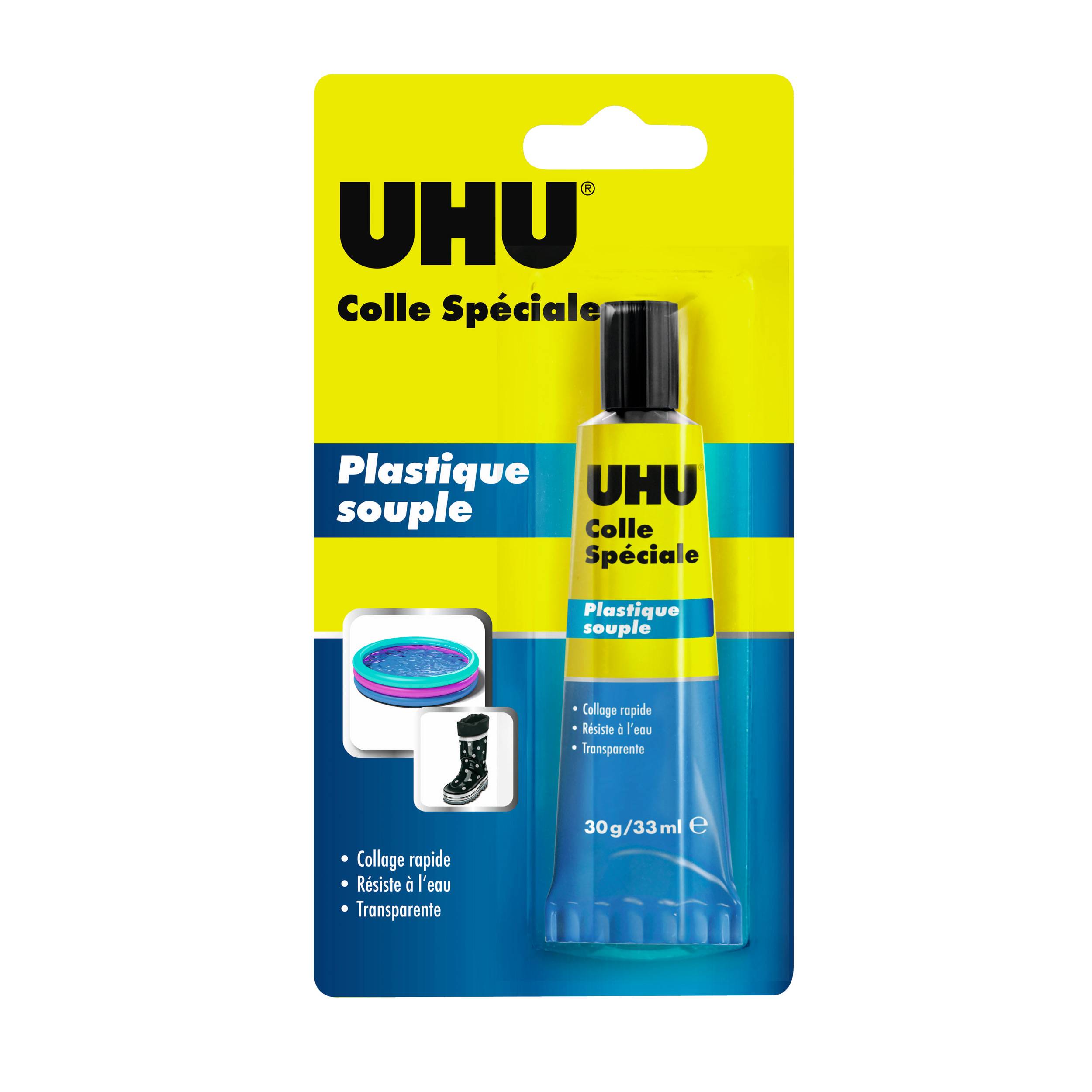 UHU Colle spéciale plastique souple - colle idéale pour toutes les matières plastiques souples, transparente, tube 30g - Image 1