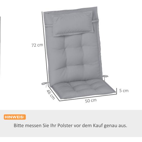 Lot de 2 coussins pour transats, déperlants, pour transats de jardin, 50 x 116 x 5 cm, gris clair - Image 5