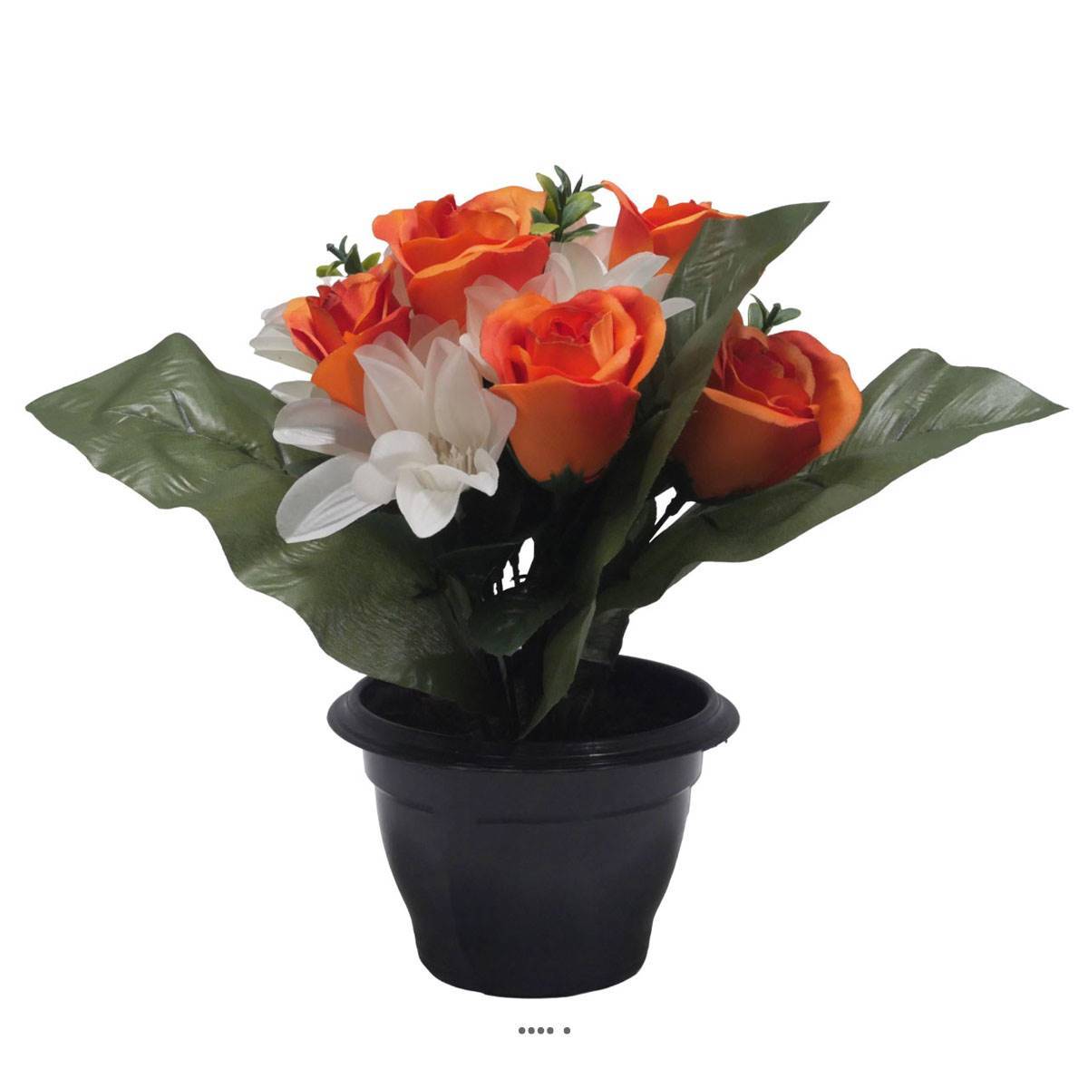 Artificielles - Pot pour Tombe de rose et Orchidée Orange artificiels - Toussaint - couleur: Orange 660 - Image 1
