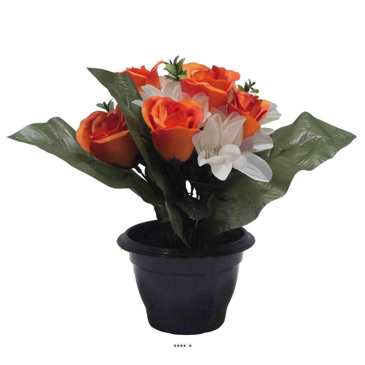 Artificielles - Pot pour Tombe de rose et Orchidée Orange artificiels - Toussaint - couleur: Orange 660 - Image 2