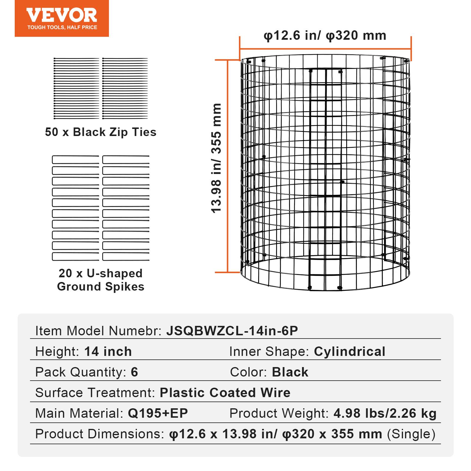 VEVOR Protections plantes animaux, lot 6, diamètre 32 cm, hauteur 35,6 cm. Grillage. - Image 7