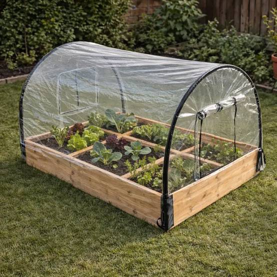 Carré potager en bois de sapin avec housse PVC 115x80x54cm - Montage facile - Image 1
