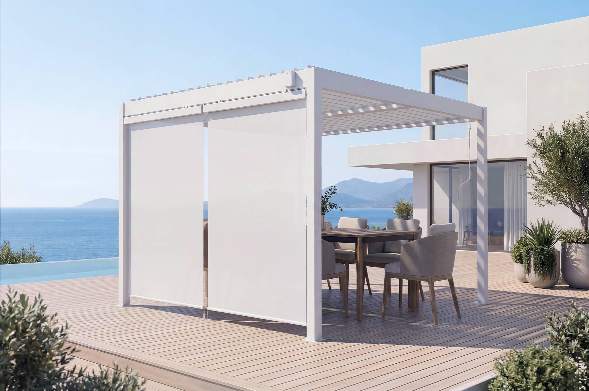 CAZEBOO - Lot de 2 stores pour pergola VADA en aluminium blanc - H.250 x L.180 cm - Image 1