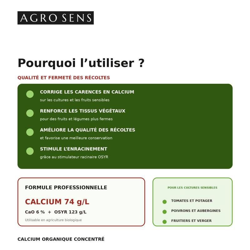 Calcium organique, formule liquide concentrée - Agro Sens - 500 ml (250 litres de préparation) - Image 2