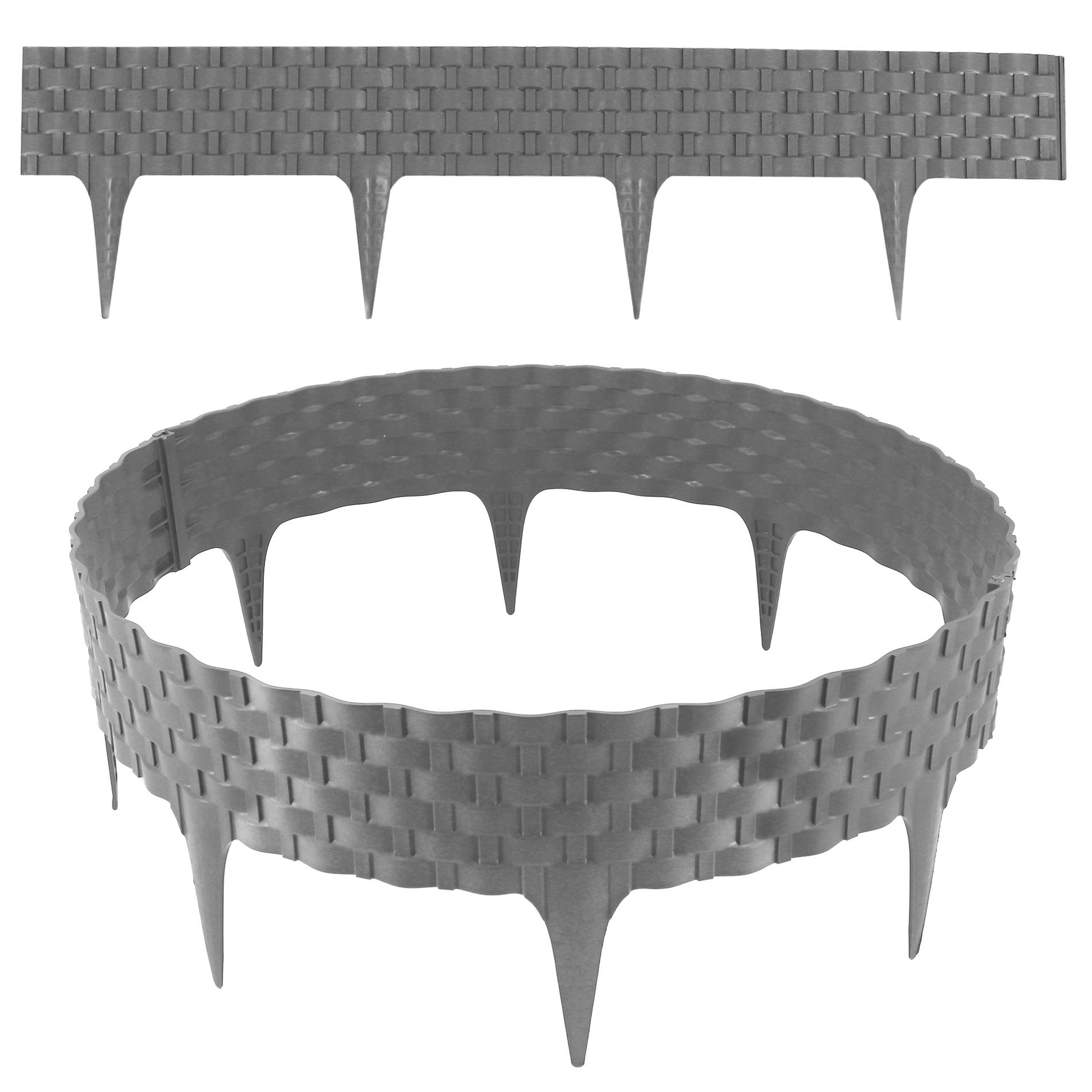 Bordure de pelouse aspect rotin gris 4x80 cm – Bordure jardin plastique flexible massif - Image 1