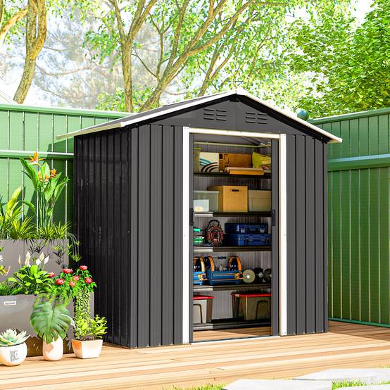 Abri de jardin en métal grand espace de rangement extérieur avec portes coulissantes 194 x 107 x 191 cm gris foncé - Image 4