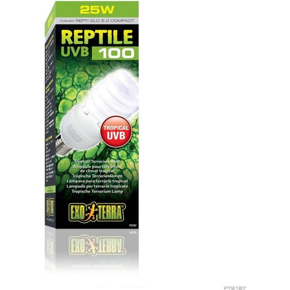 Lampe fluocompacte UVB Exo Terra Repti Glo 5.0 Compact, 25 W à 30 cm, culot E27 - EXO TERRA - Image 1