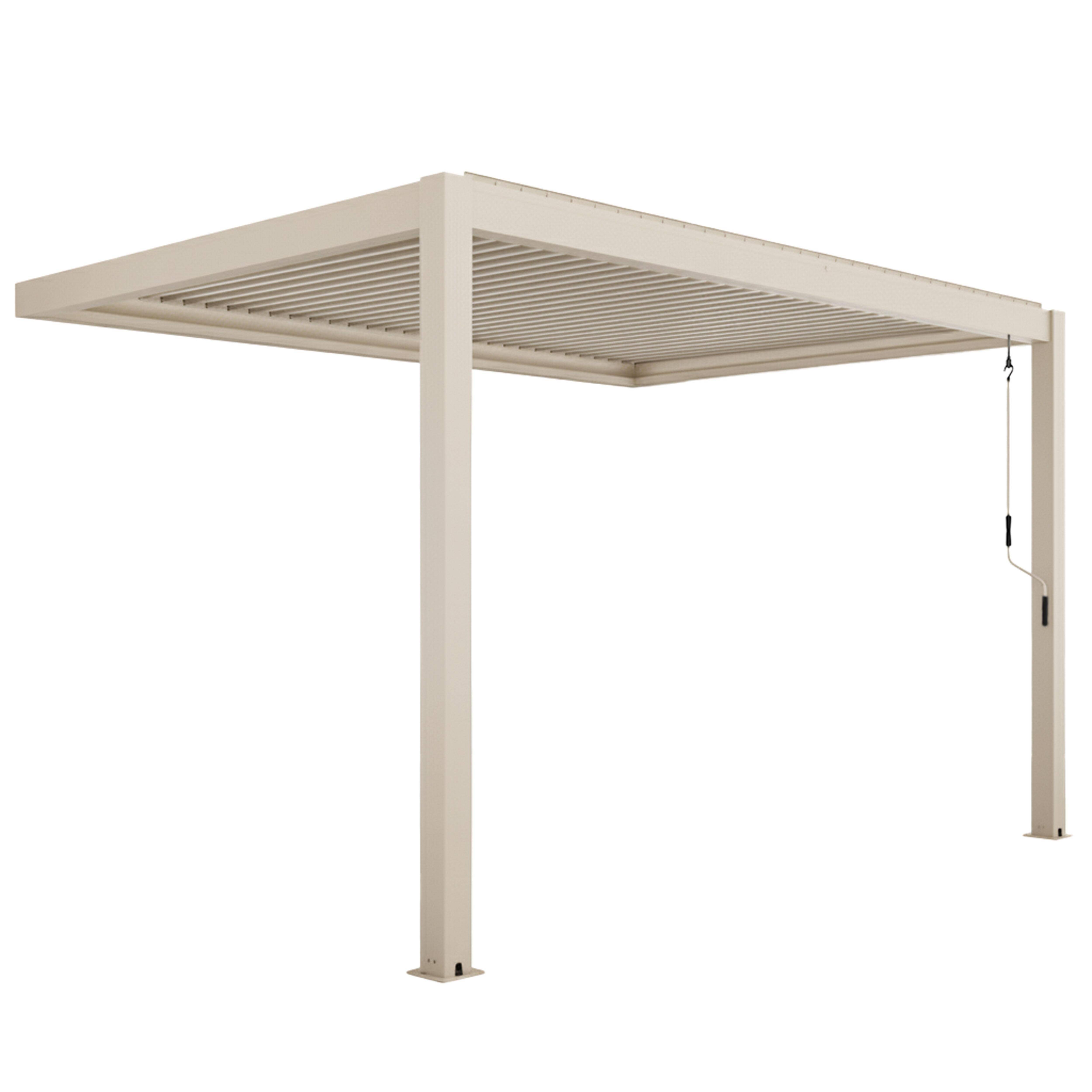 Oviala - Pergola bioclimatique adossée 3x4 m et 2 stores bois crème Oia - Oviala - Image 4