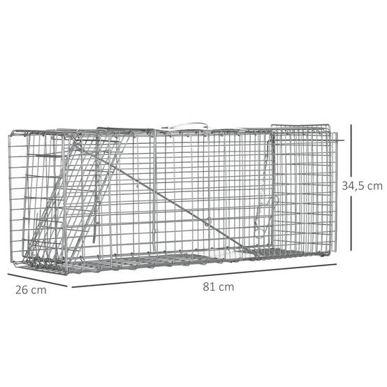 Piège cage de capture pliante pour petits animaux type rats et souris - 2 portes poignée 81 x 26 x 34,5 cm acier gris - Image 5