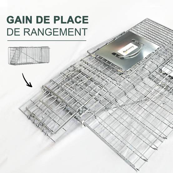 Piège cage de capture pliante pour petits animaux type rats et souris - 2 portes poignée 81 x 26 x 34,5 cm acier gris - Image 9