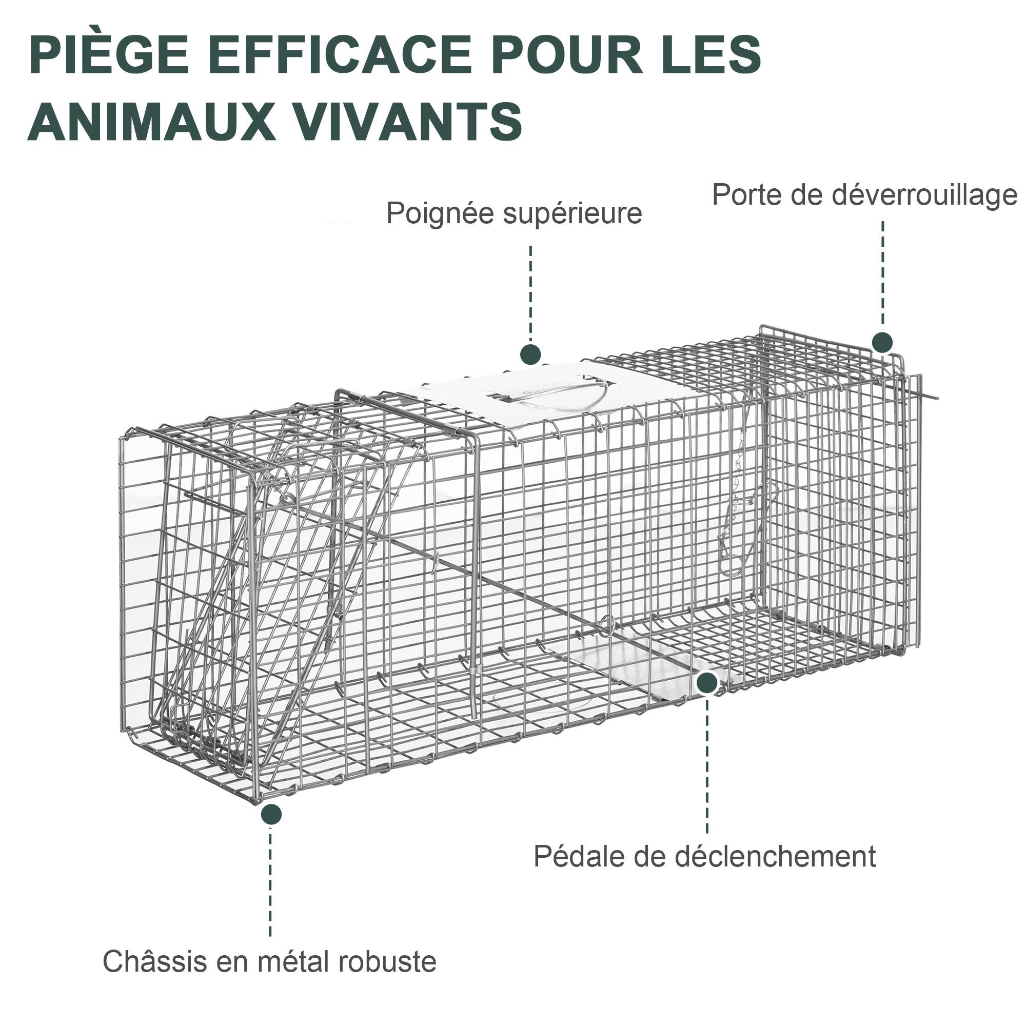 Piège cage de capture pliante pour petits animaux type rats et souris - 2 portes poignée 81 x 26 x 34,5 cm acier gris - Image 8