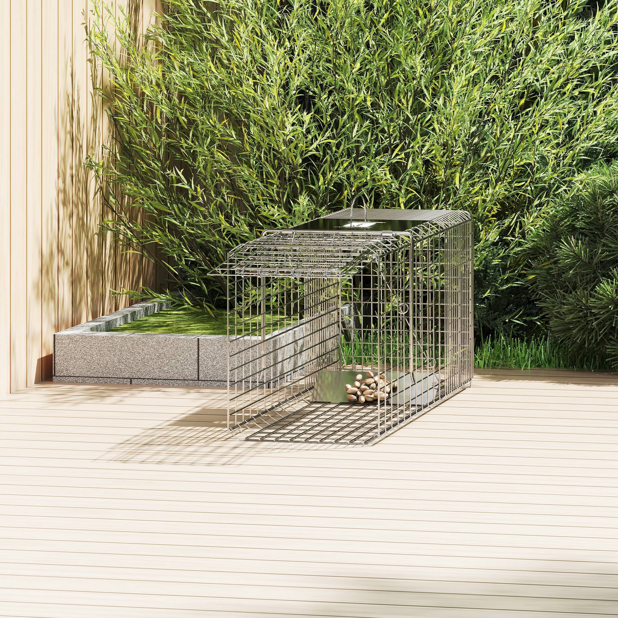 Piège cage de capture pliante pour petits animaux type rats et souris - 2 portes poignée 81 x 26 x 34,5 cm acier gris - Image 4