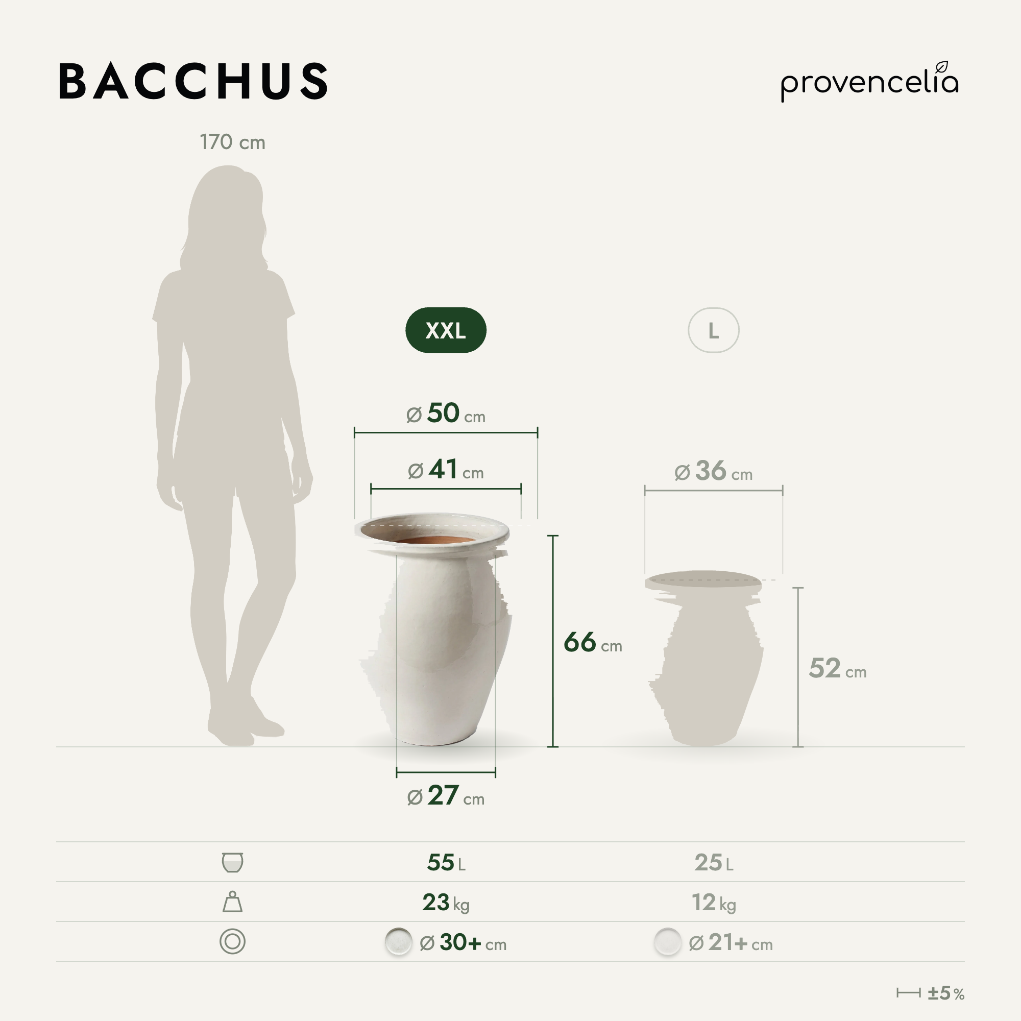 Provencelia - Pot BACCHUS 50x68cm crème - Image 2