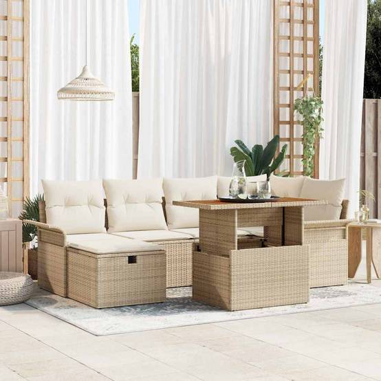 ComfortXL - Salon de jardin 6 places en Polyrotin modulable avec rangement intégré pour terrasse Beige – ComfortXL Outdoor Living - Image 1